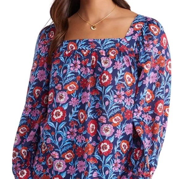 Vineyard Vines Tisbury Floral Square Neck Top Womens Medium Coastal Cottage - Picture 3 of 15